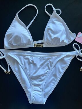 Juicy couture White Triangle Bikini Set with Gold Logo Accent nwt